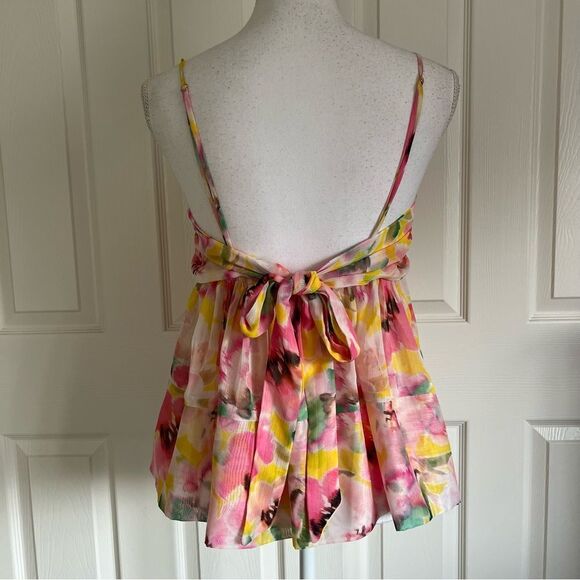 MISA Mariposa Chiffon Floral Babydoll Top Medium Multicolor NEW MSRP $275 - Picture 6 of 8